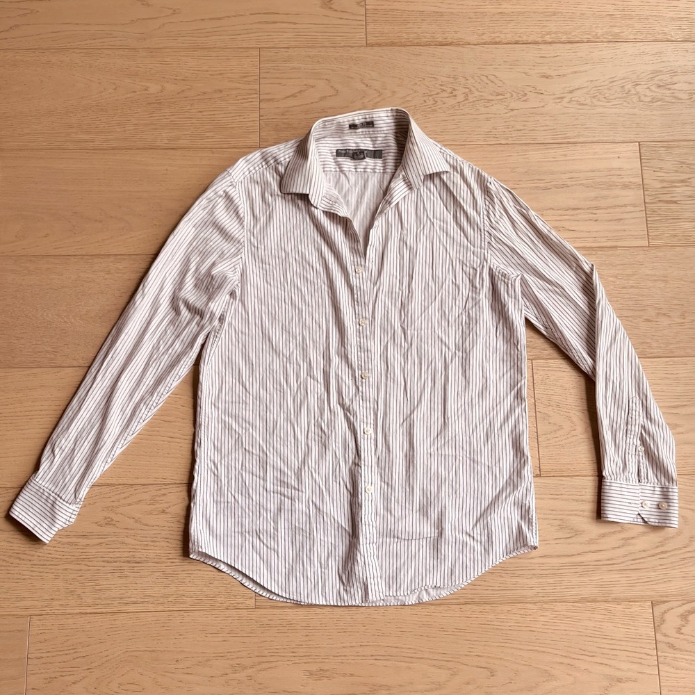 Perry Ellis Men's Striped White Slim Fit Shirt